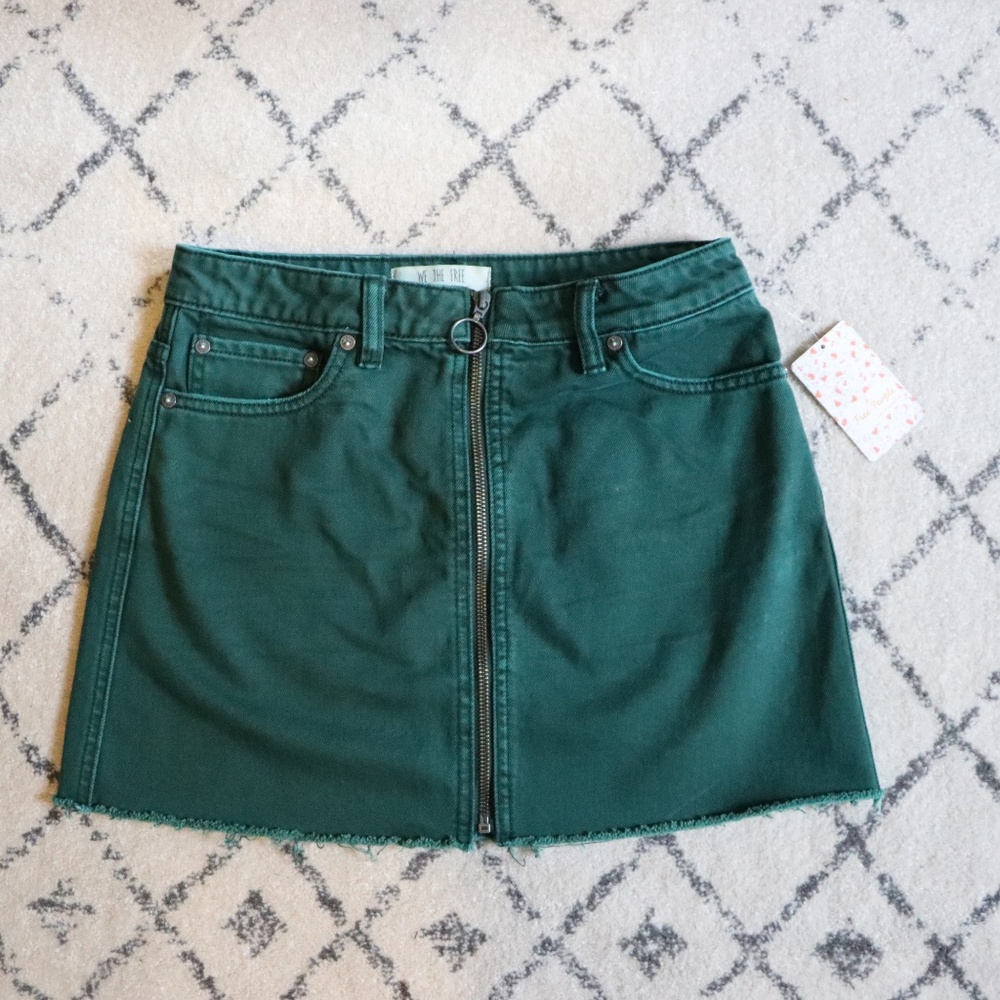 Free People Green Denim Skirt